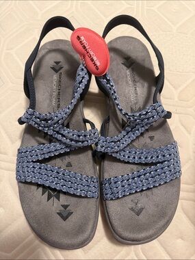 Skechers Gray Footbed with Blue Braided Strap Women's Slingback Sandals